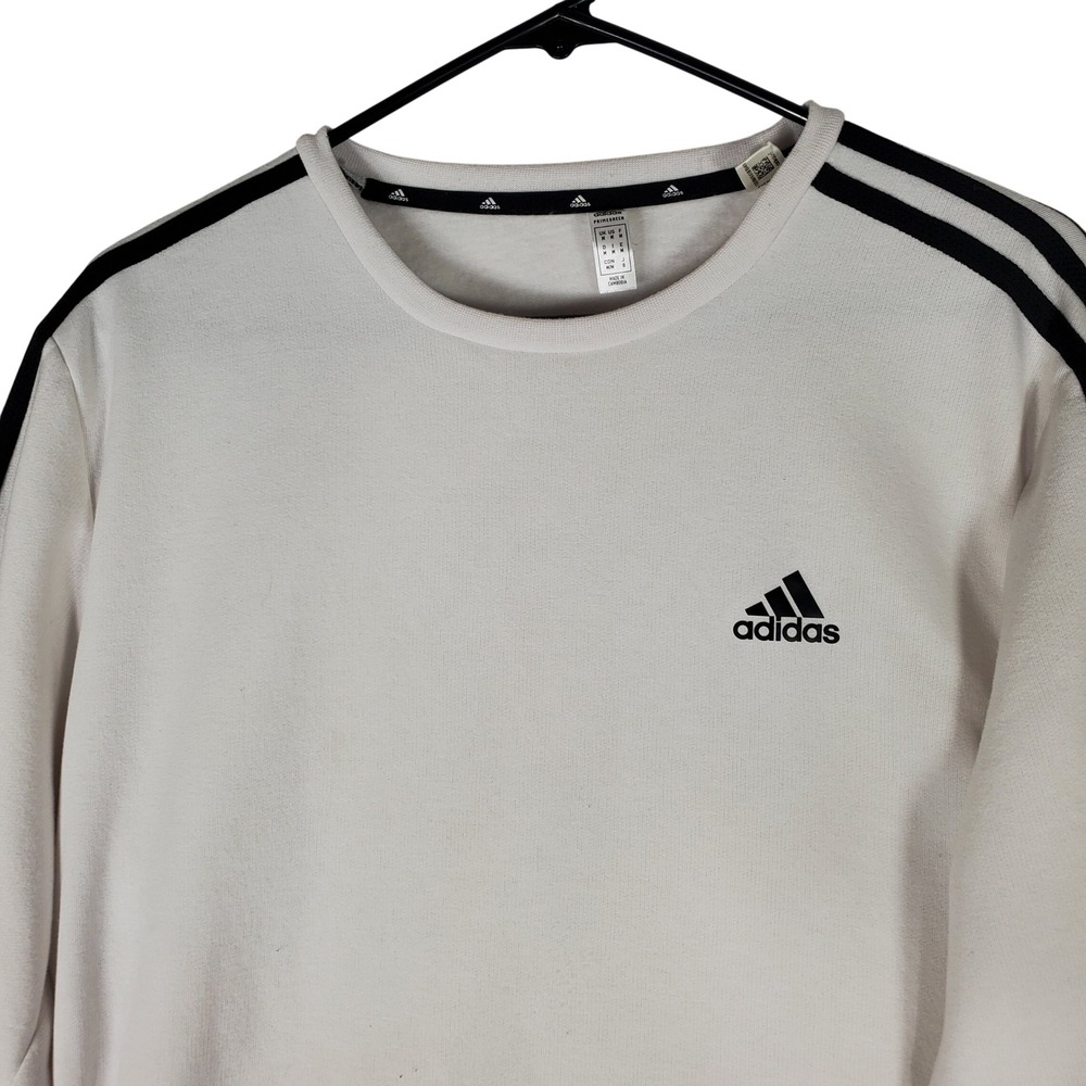 Adidas Primegreen Crewneck Sweatshirt White Black 3-Stripe H62474 Mens Medium
